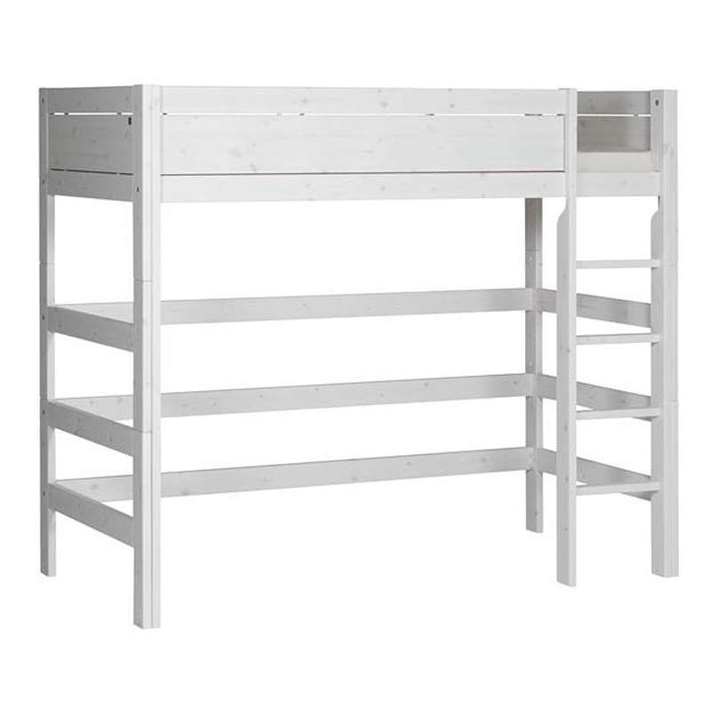 Hochbett Lifetime mit gerader Leiter Weiss lasiert, Deluxe Lattenrost