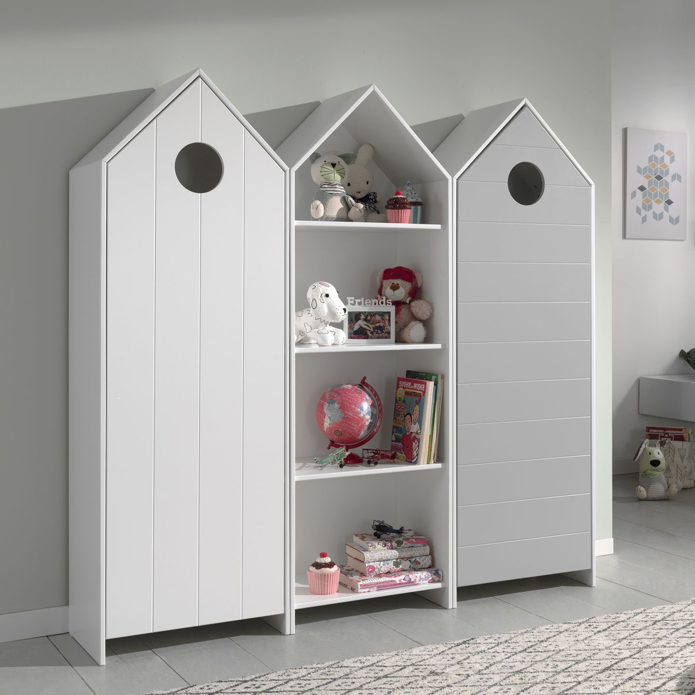 Regalschrank Casami 3-teilig Set Weiss, Grau 2