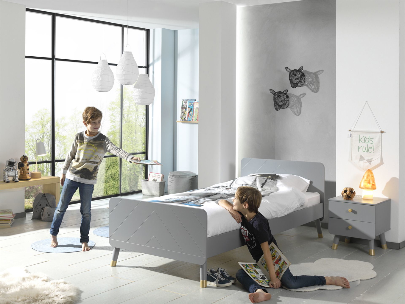 Bett und Nachttisch Billy Set Grau 3