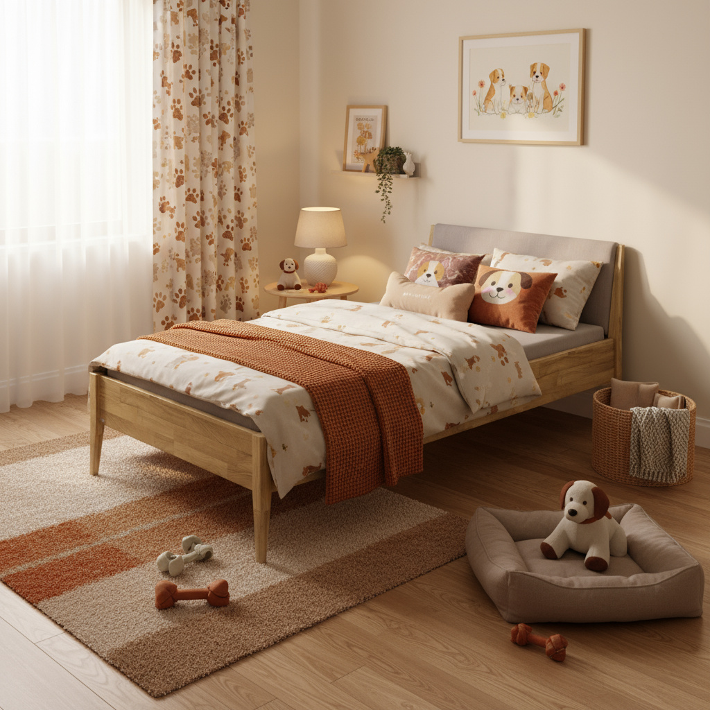 Bett Stiene mit gepolstertem Betthaupt Eiche Steingrau, 90 x 200 cm 3