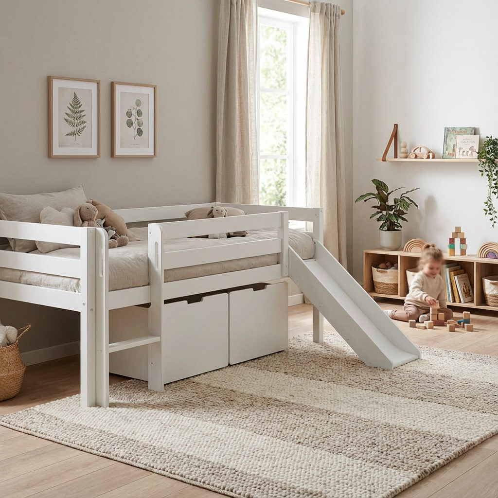 Bett Pino mit Rutsche Weiss, mit Schubladen 6