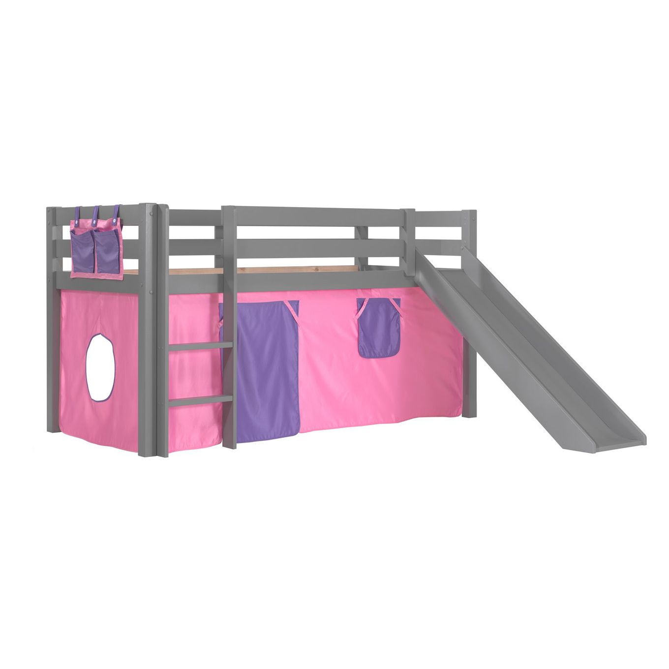 Halbhohes Bett Bella mit Rutsche Grau 1