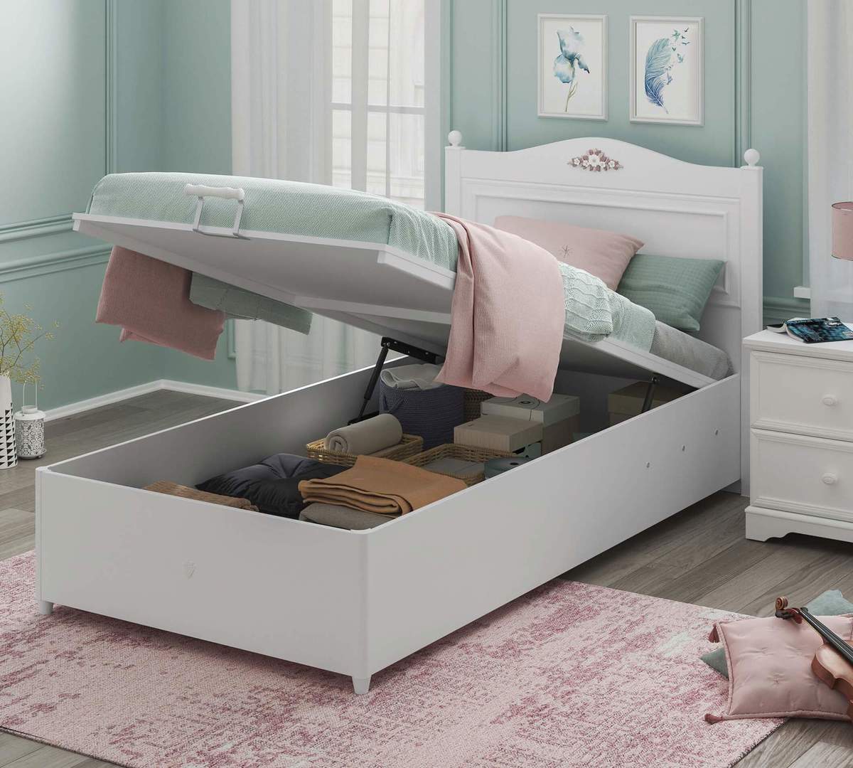 Bett Rustik mit Stauraum, 100 x 200 cm 3