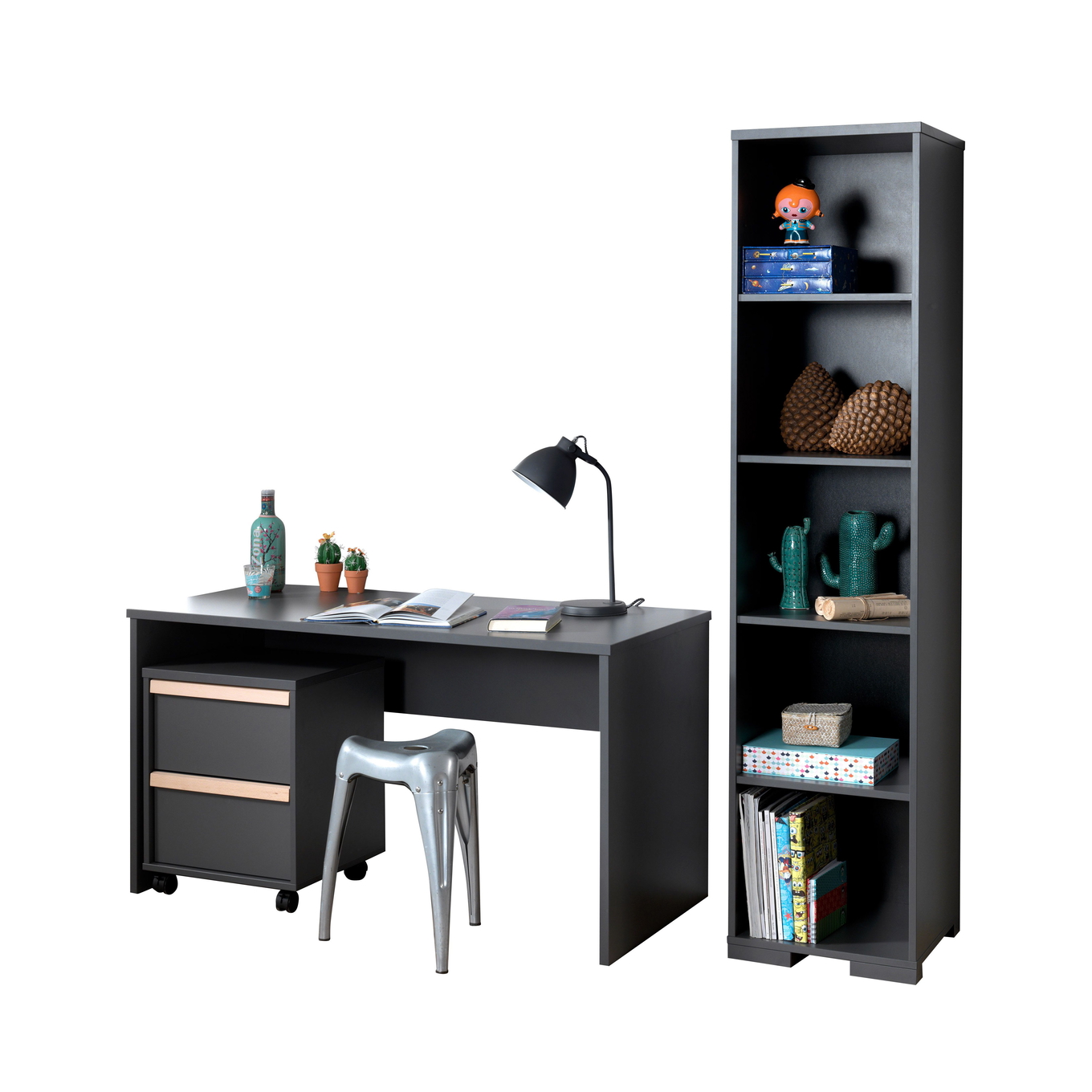 Schreibtisch London 3-teilig Set Anthrazit 1