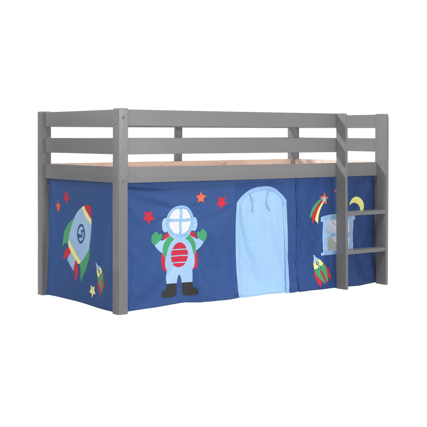 Halbhohes Bett Astro Grau, mit Spielvorhang