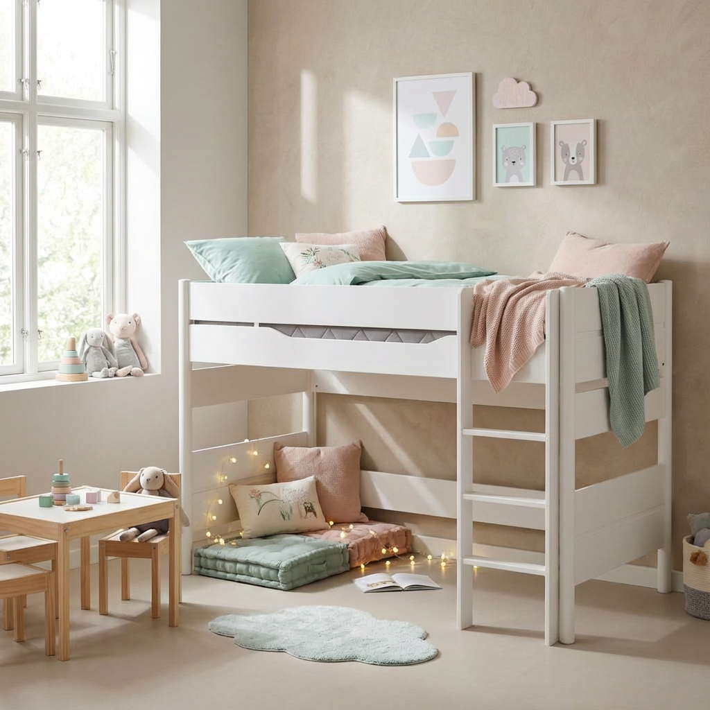 Mittelhohes Bett Ylvie Weiss, mit gerader Leiter, 90 x 200 cm #2