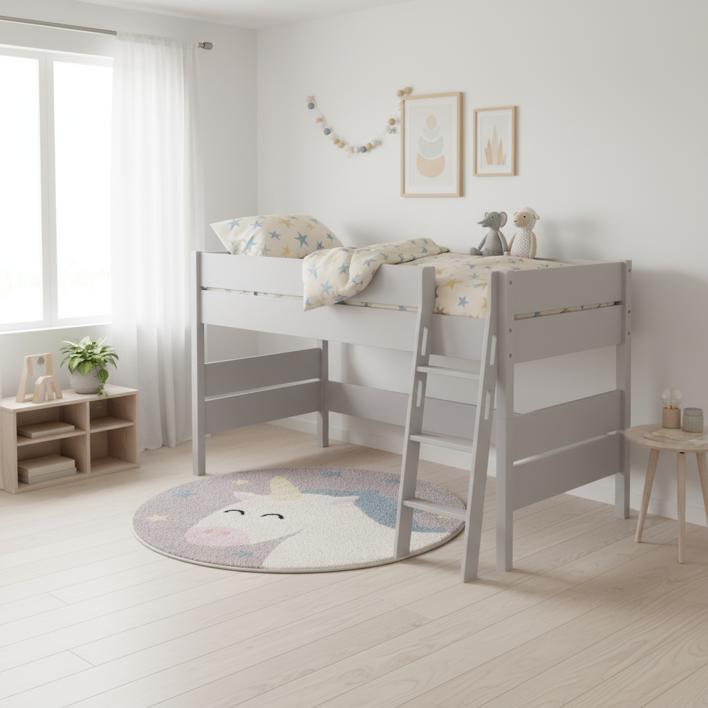 Halbhohes Bett Tiago Grau, mit Schrägleiter, 90 x 200 cm 5