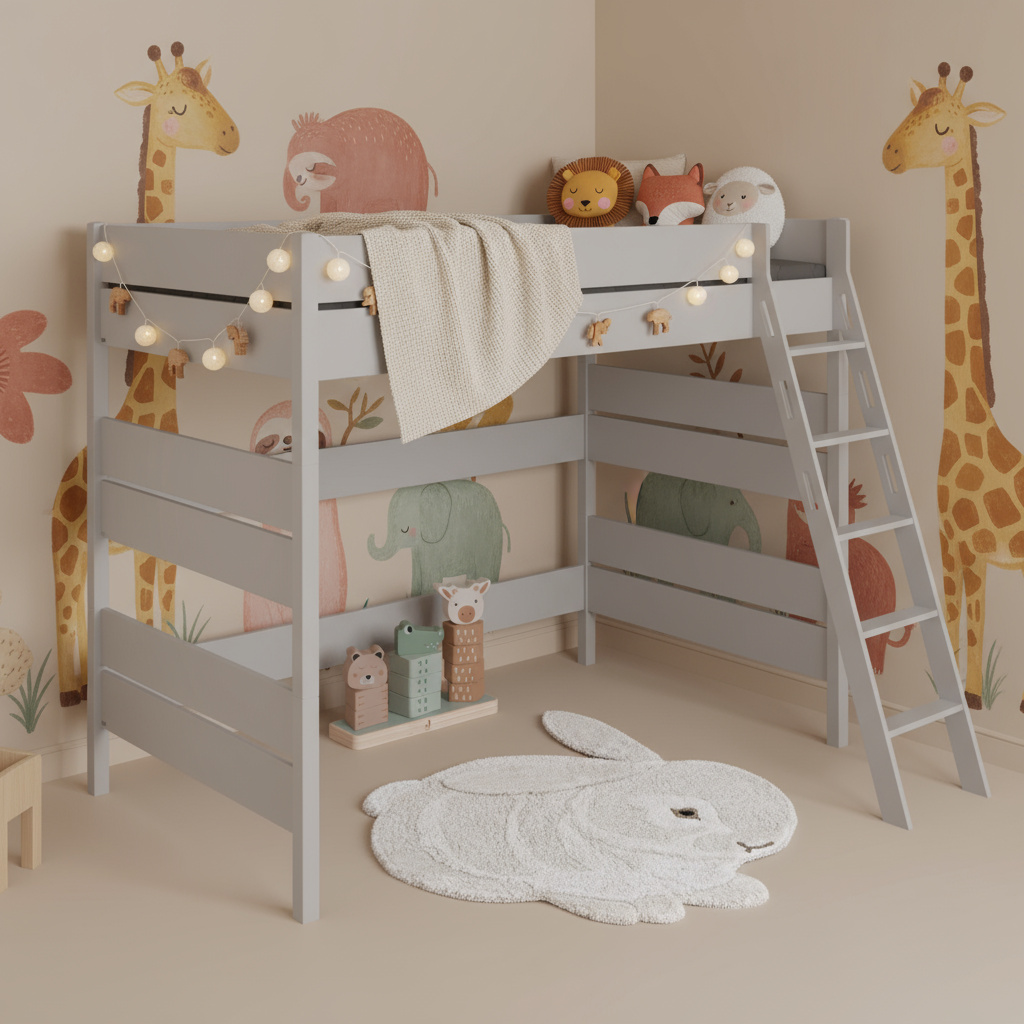 Hochbett Tiago Grau, mit Schrägleiter, 120 x 200 cm 2