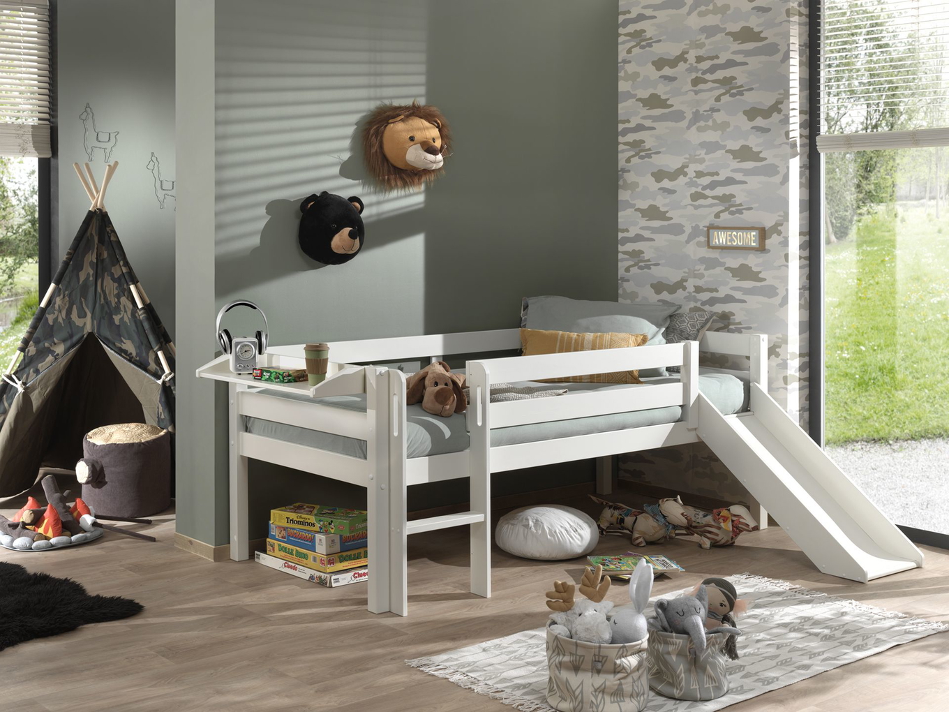 Bett Pino mit Rutsche inkl. Hängeablage Weiss 3