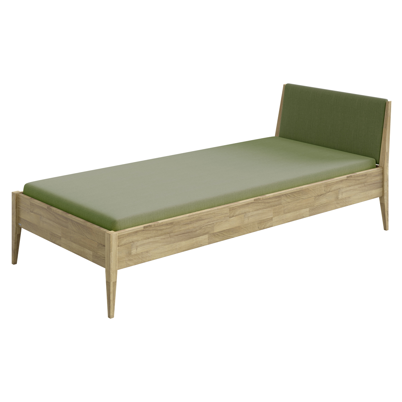 Bett Stiene mit gepolstertem Betthaupt Eiche Nordic Green, 90 x 200 cm