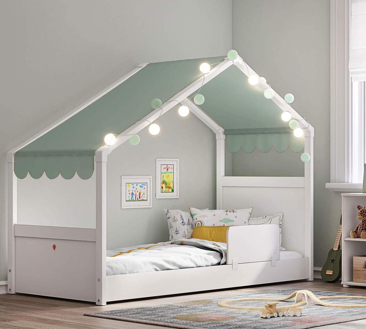 Hausbett Montes mit Seitendach Weiss 4