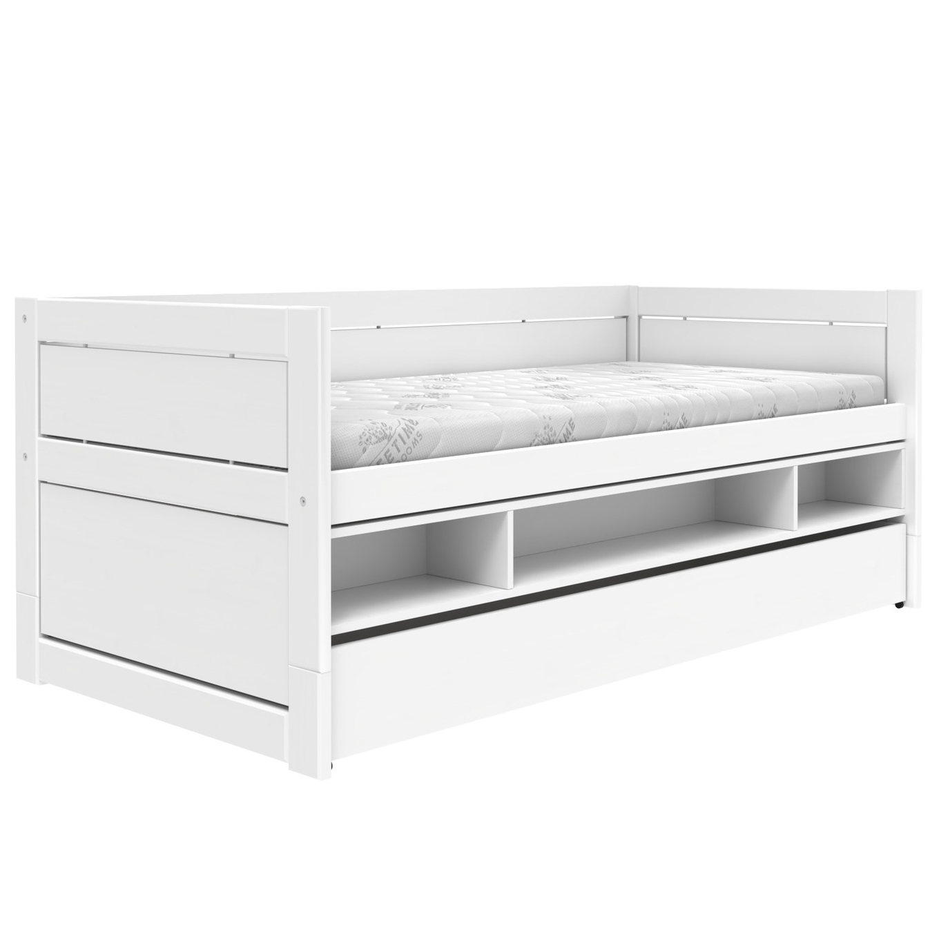 Kojenbett mit Regal und Bettkasten Weiss, Deluxe Lattenrost 1
