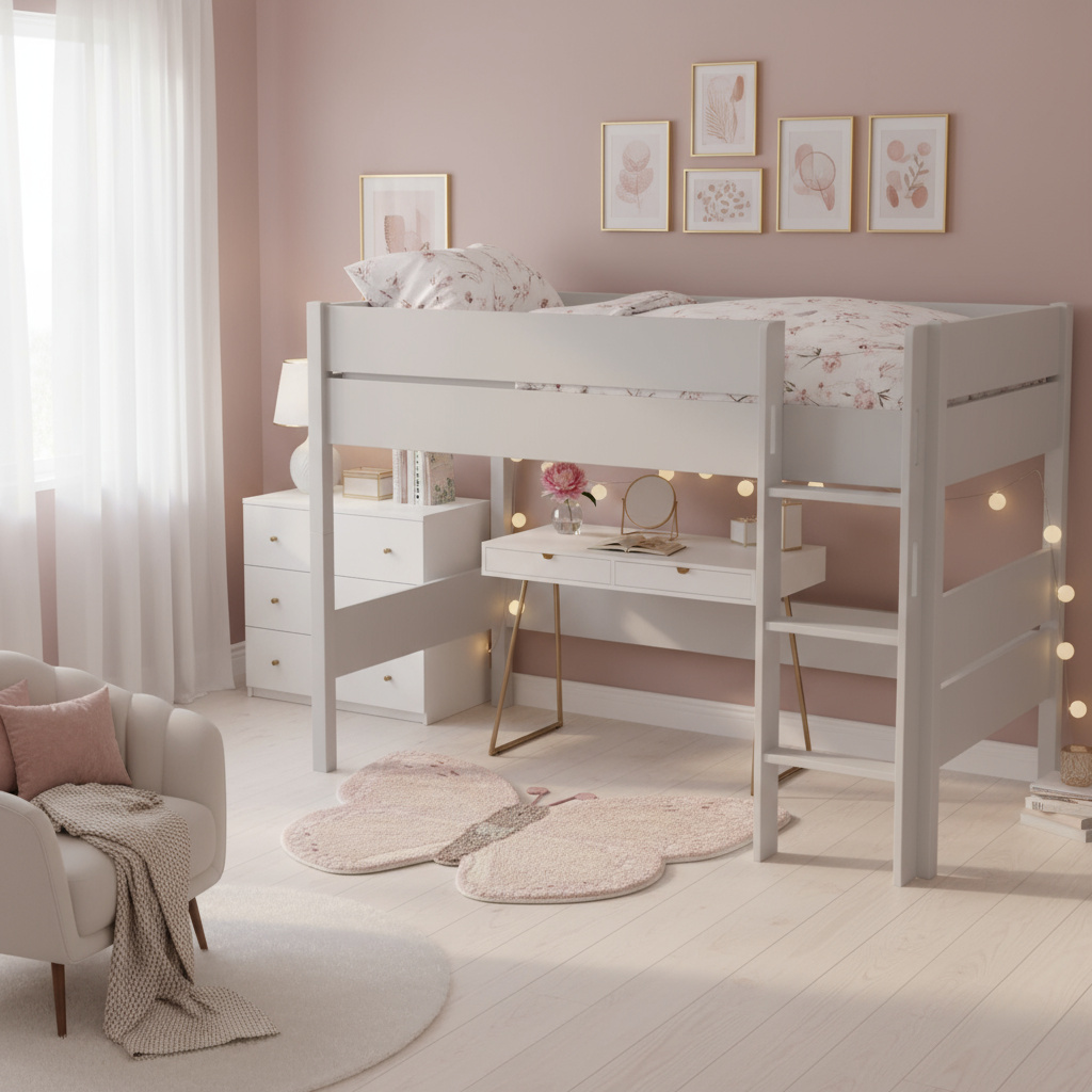 Halbhohes Bett Tiago Grau, mit gerader Leiter, 90 x 200 cm 2