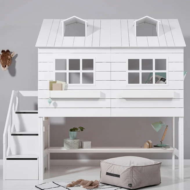 Halbhohes Bett Lake House 90x200cm Weiss, Rollrost 2