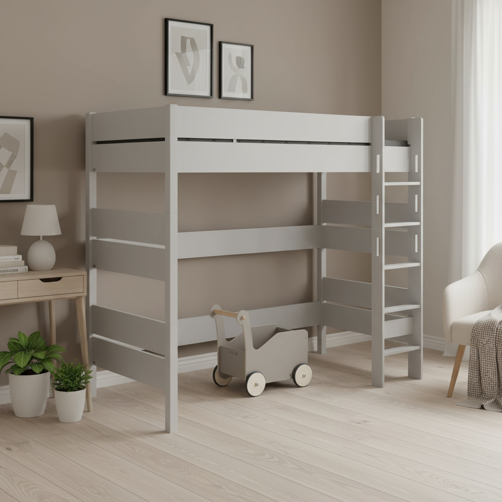 Hochbett Tiago Grau, mit gerader Leiter, 120 x 200 cm #2