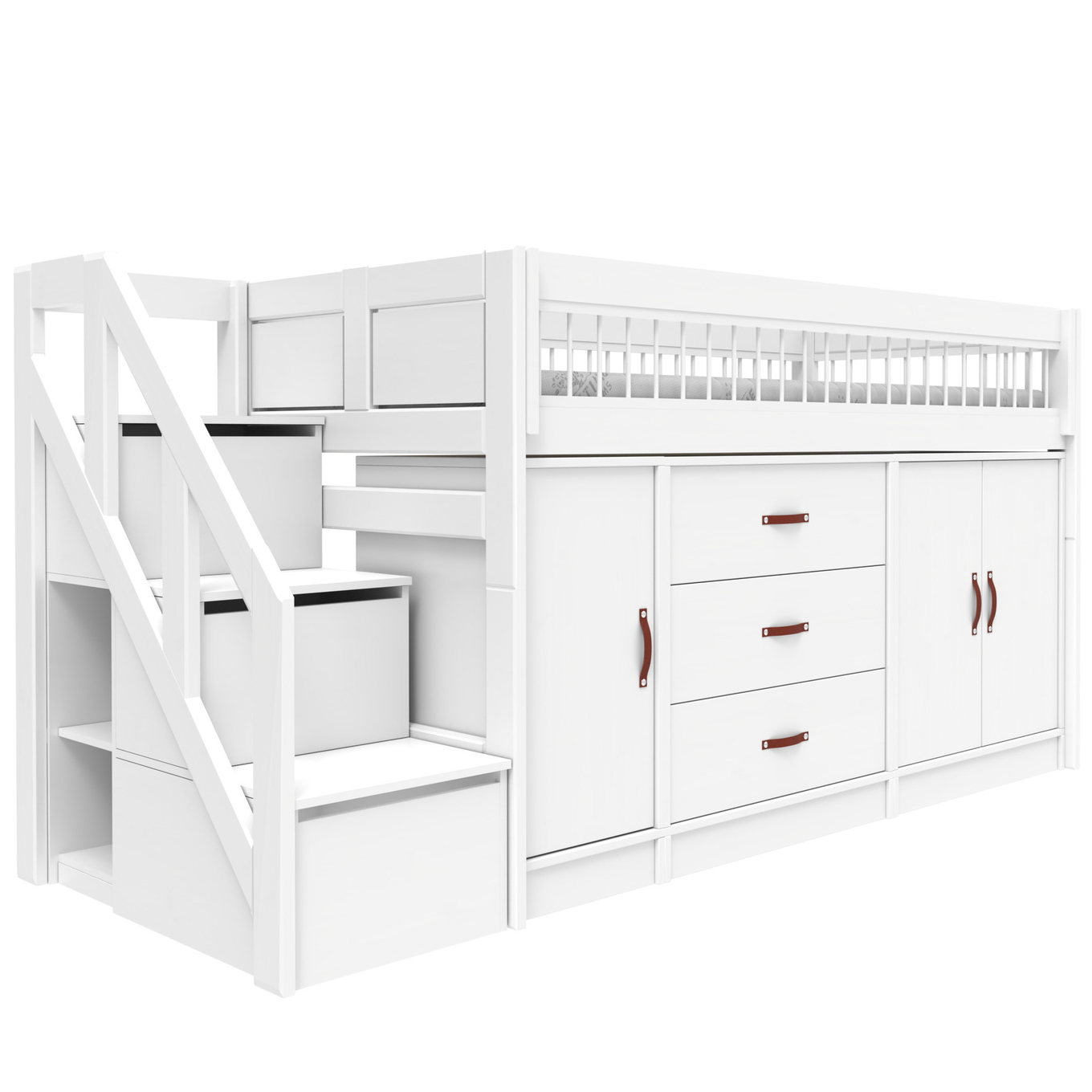 Halbhohes Bett All-In-One Breeze inkl. Regalmodul Weiss, Rollrost 2