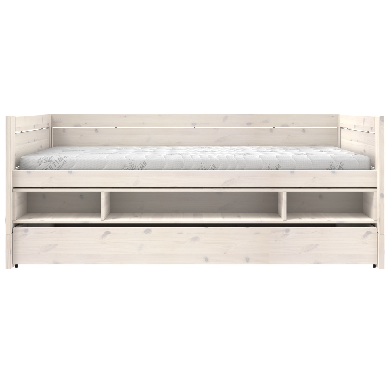 Kojenbett mit Regal und Bettkasten Weiss lasiert, Rollrost 2