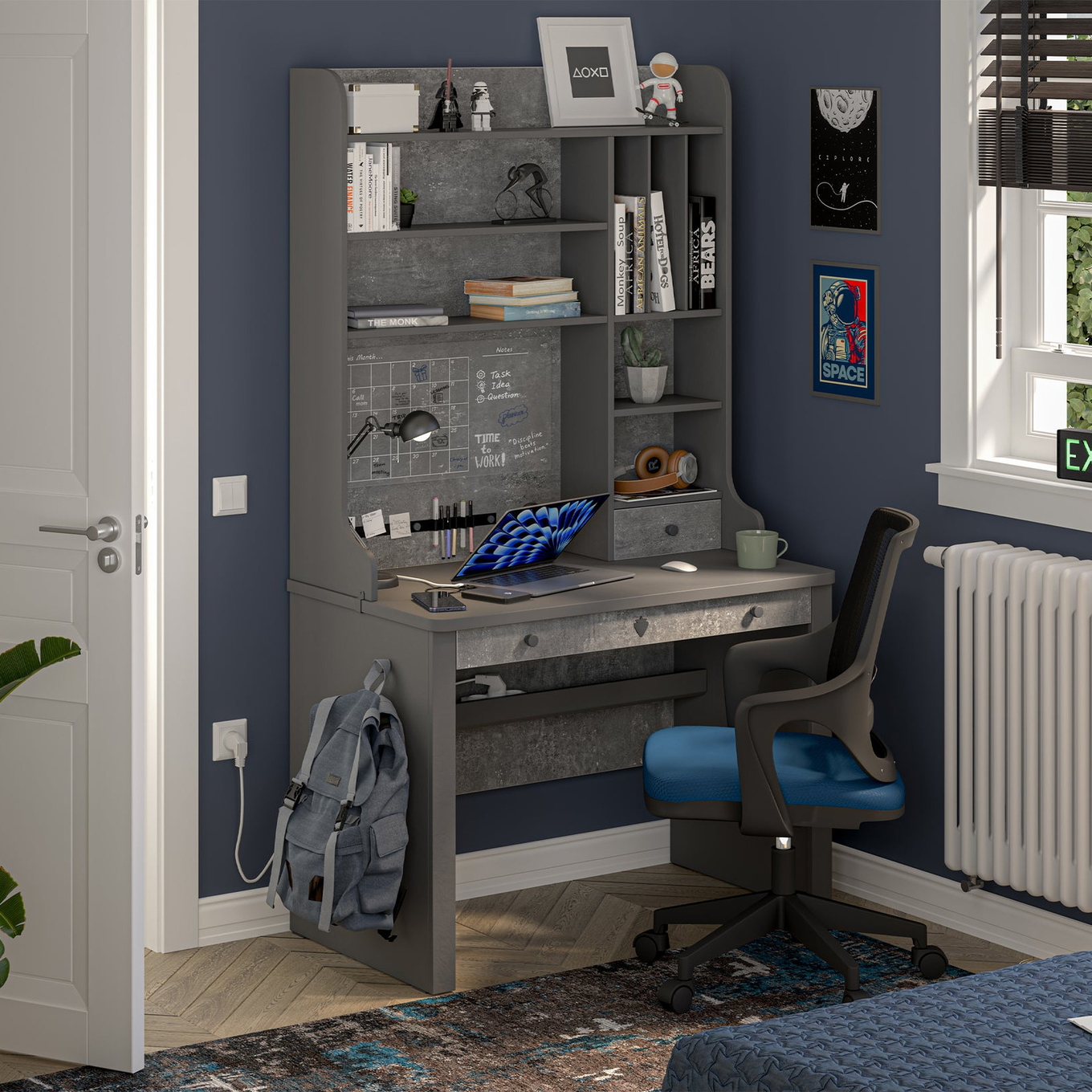 Schreibtisch Space Gray mit Aufsatz #2