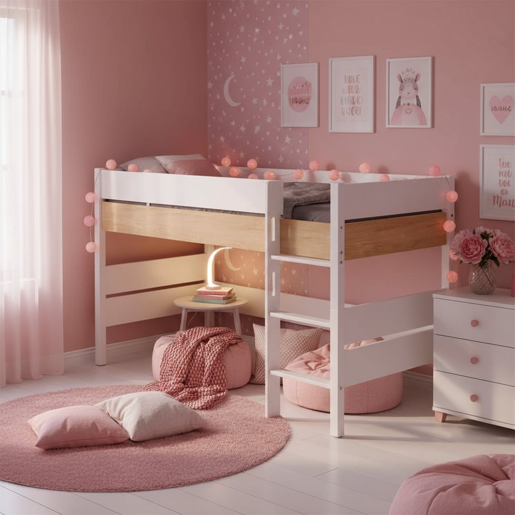 Halbhohes Bett Kira Nebraska mit gerader Leiter, 120 x 200 cm 2