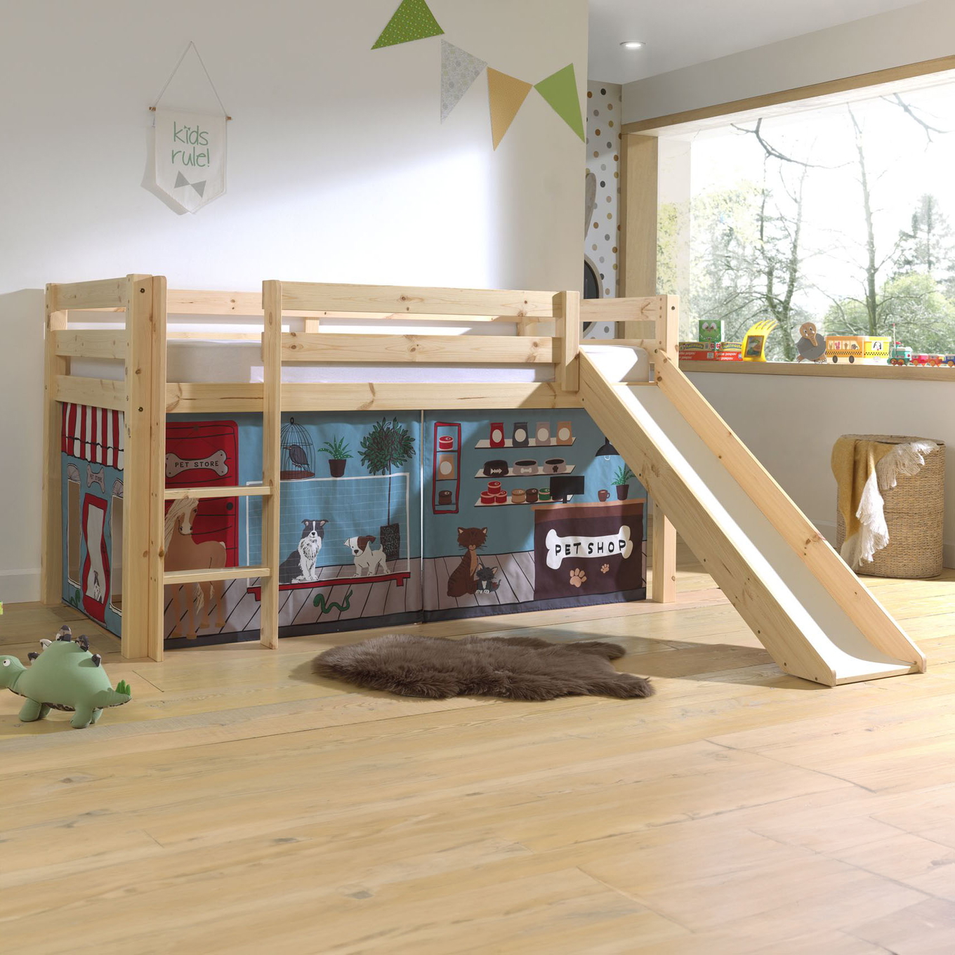 Halbhohes Bett Pets mit Rutsche Holz 2