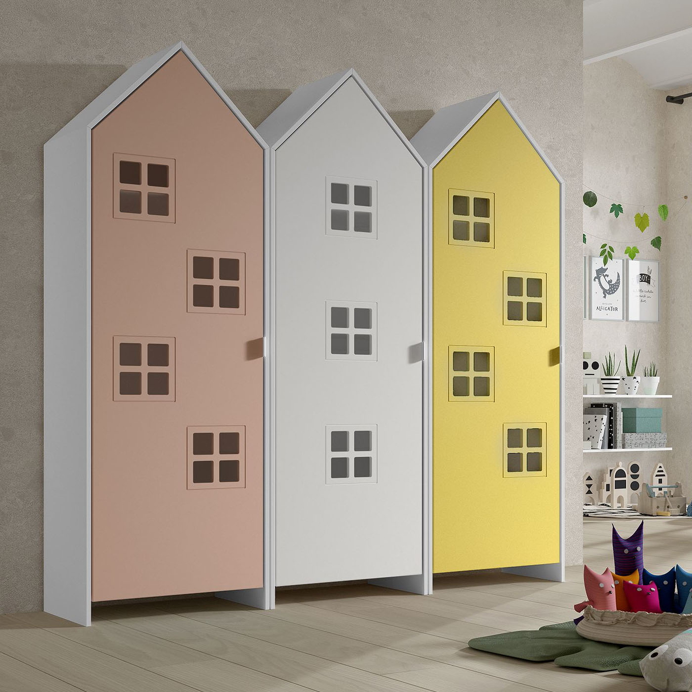 Schrank Casami Bruges 3-teilig Set Weiss, Altrosa, Gelb 2