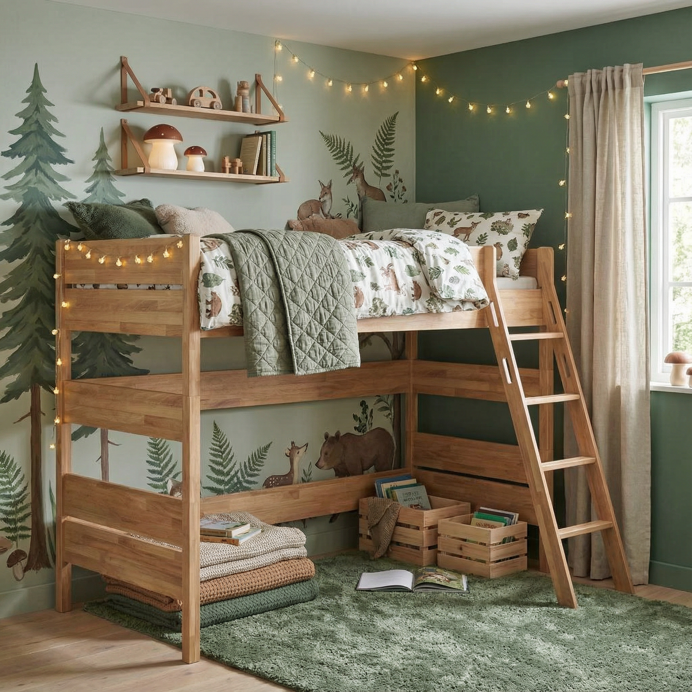 Mittelhohes Bett Sten Holz, mit Schrägleiter 6