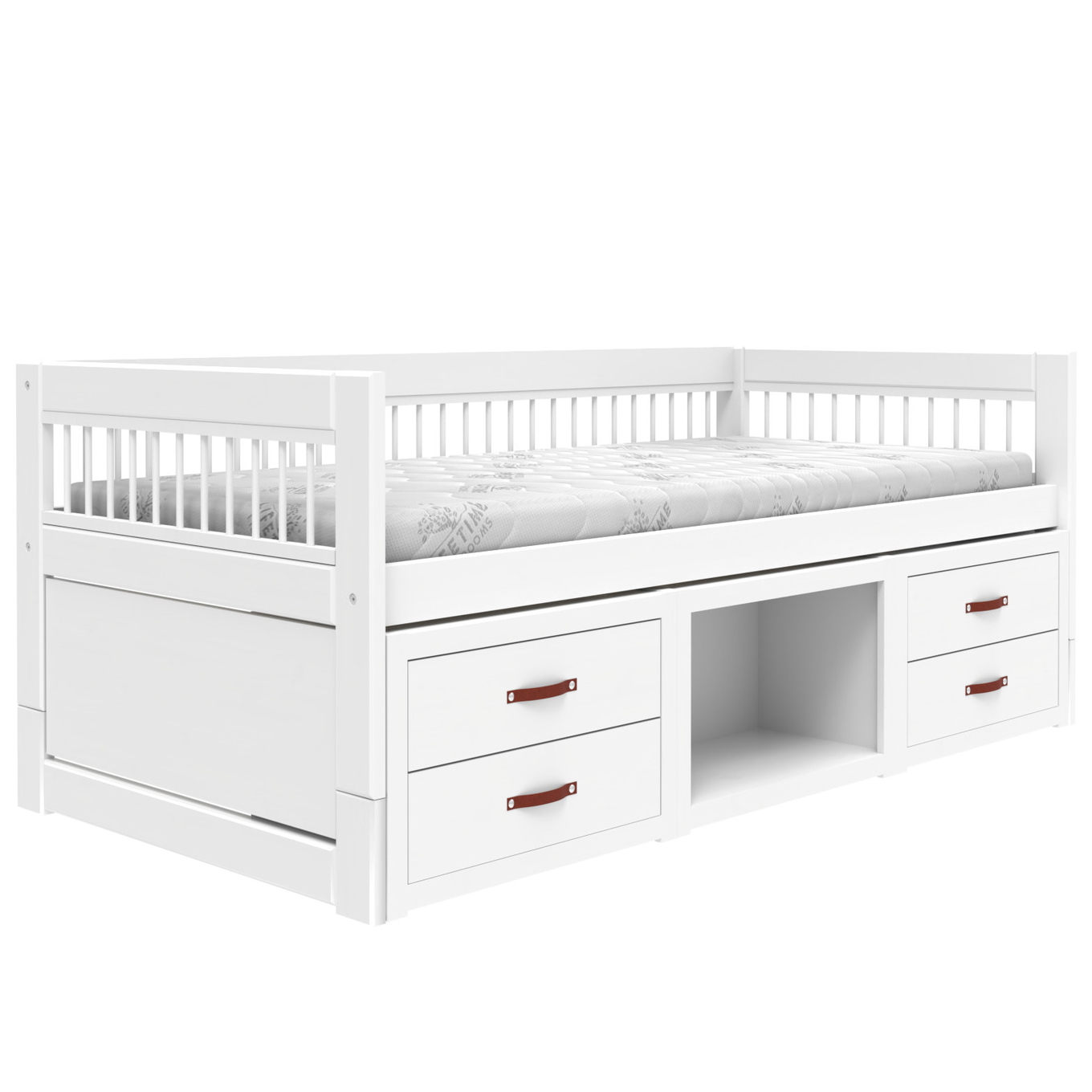 Kojenbett mit Regal und Schubladen Breeze Weiss, Rollrost
