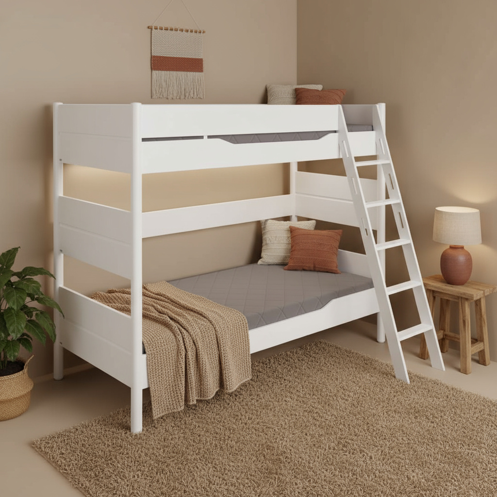 Hohes Etagenbett Ylvie mit Schrägleiter, Weiss, 90 x 200 cm 2