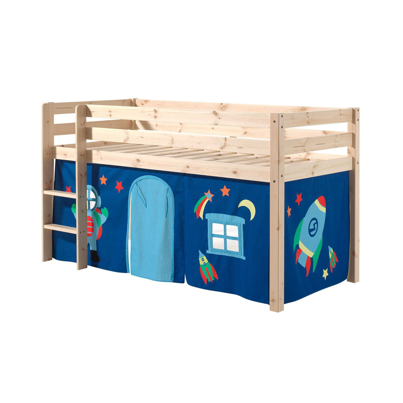 Halbhohes Bett Astro Holz, mit Spielvorhang