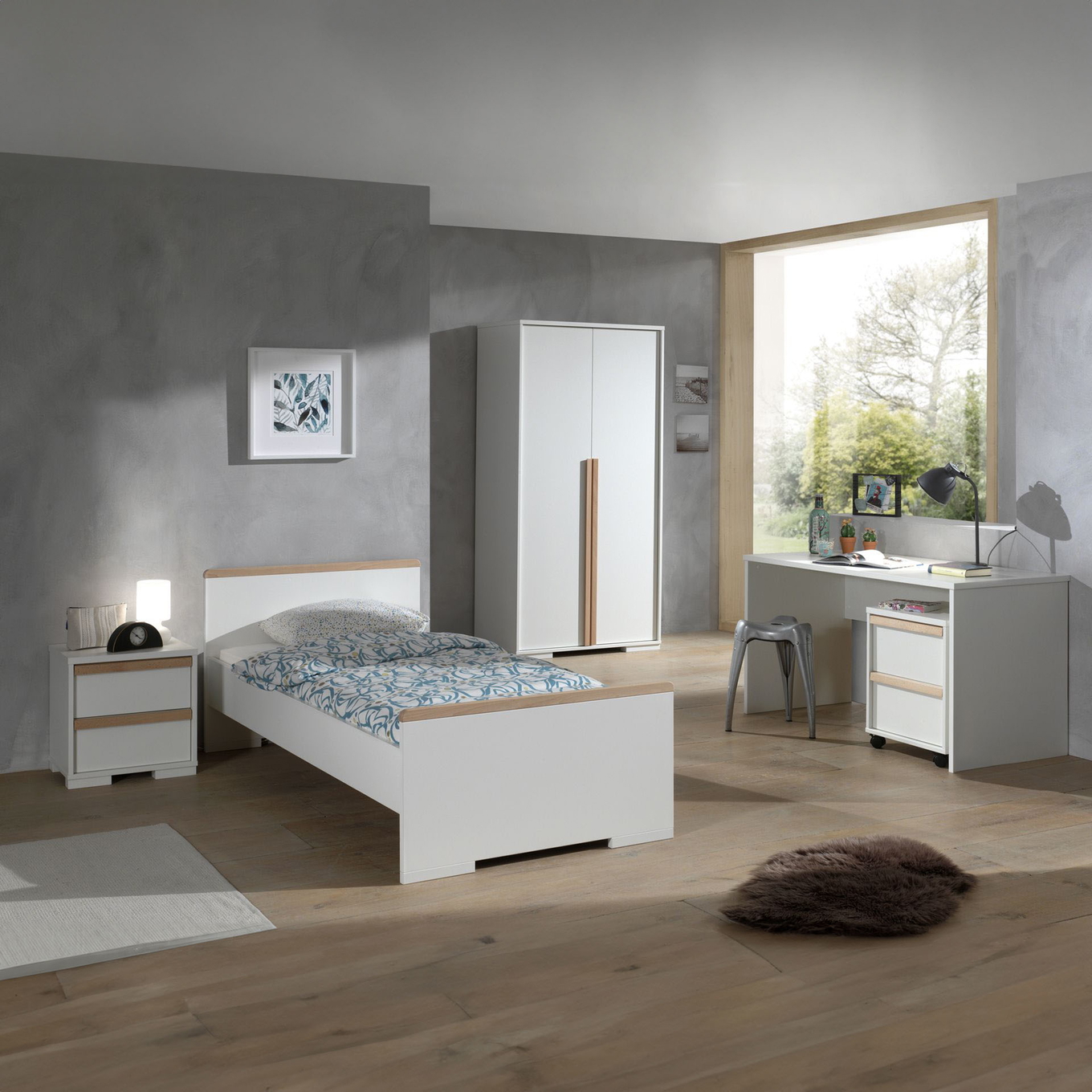 Kinderzimmer London 5-teilig Set inkl. Schreibtisch Weiss, 2 2