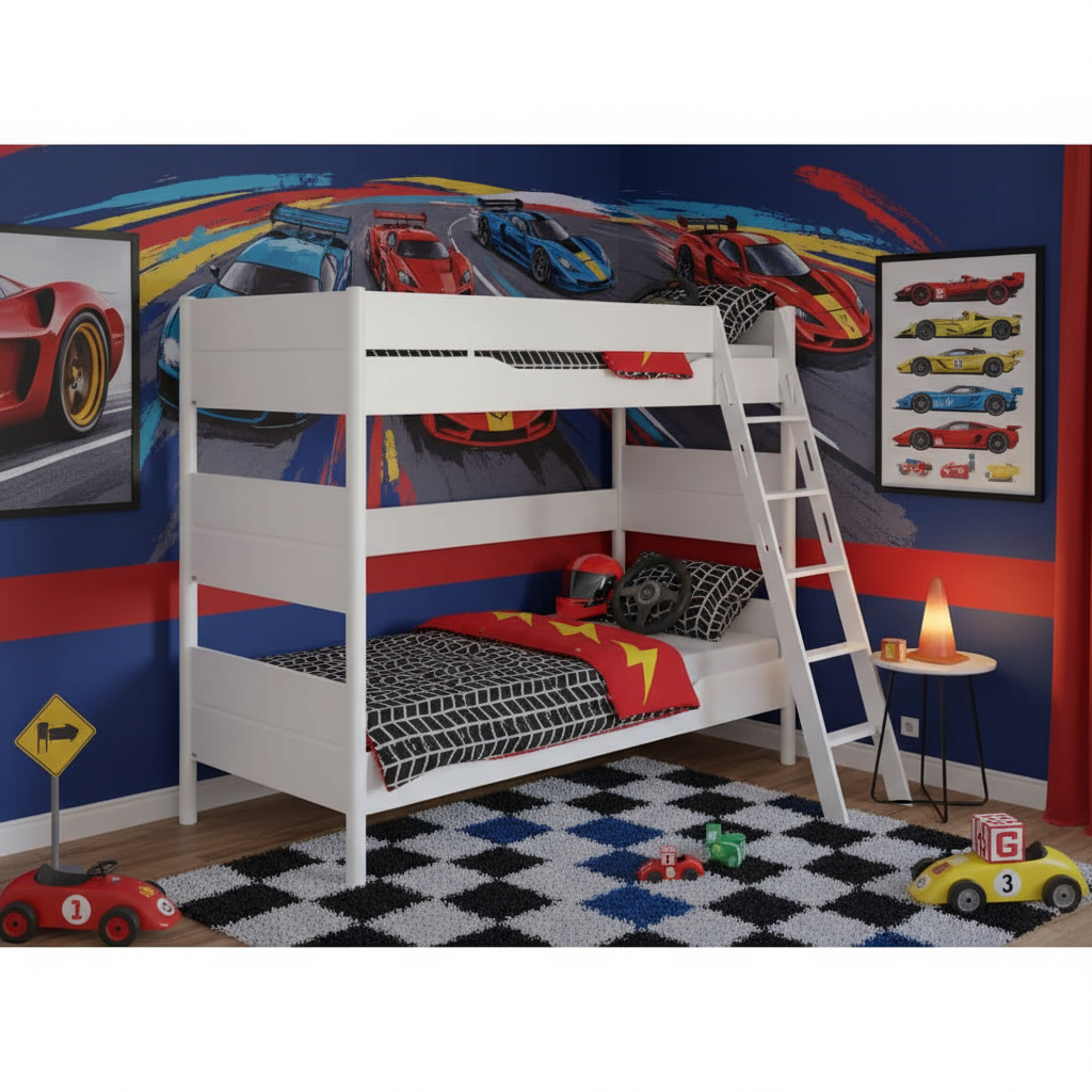 Hohes Etagenbett Ylvie mit Schrägleiter, Weiss, 90 x 200 cm 5