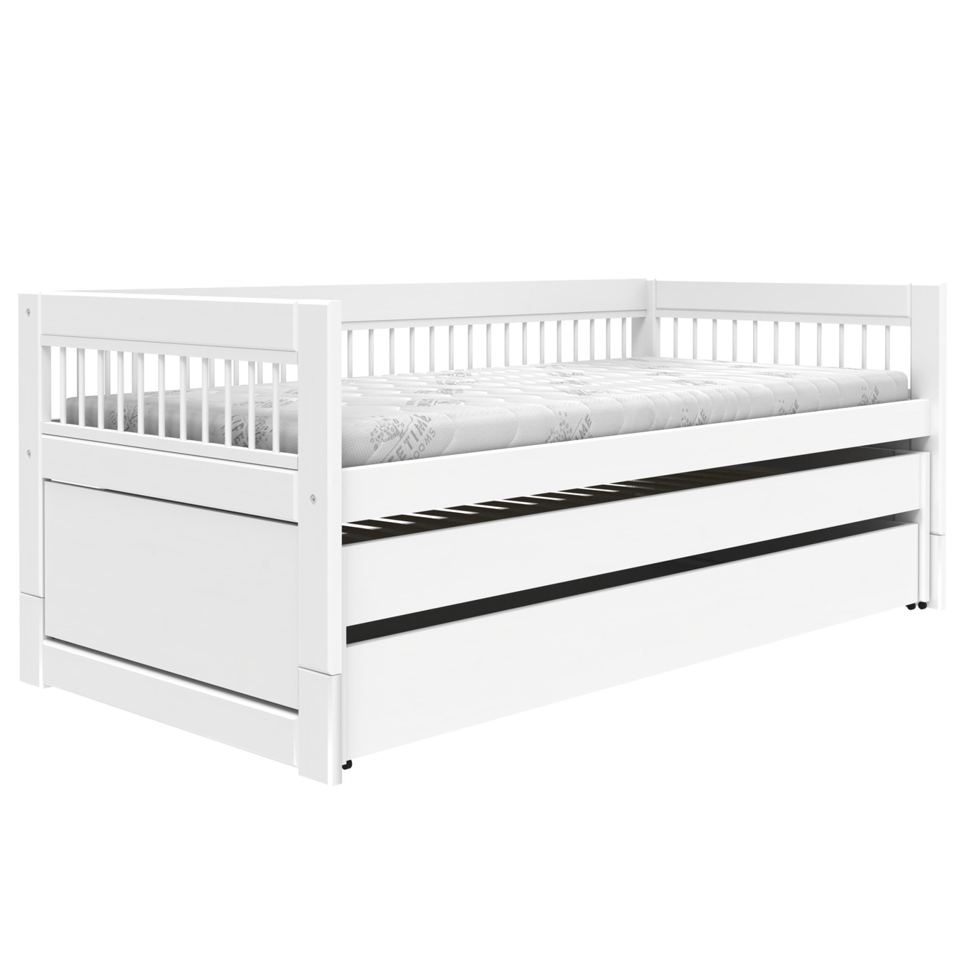 Kojenbett mit Zusatzbett und Schublade Breeze Weiss, Rollrost 1