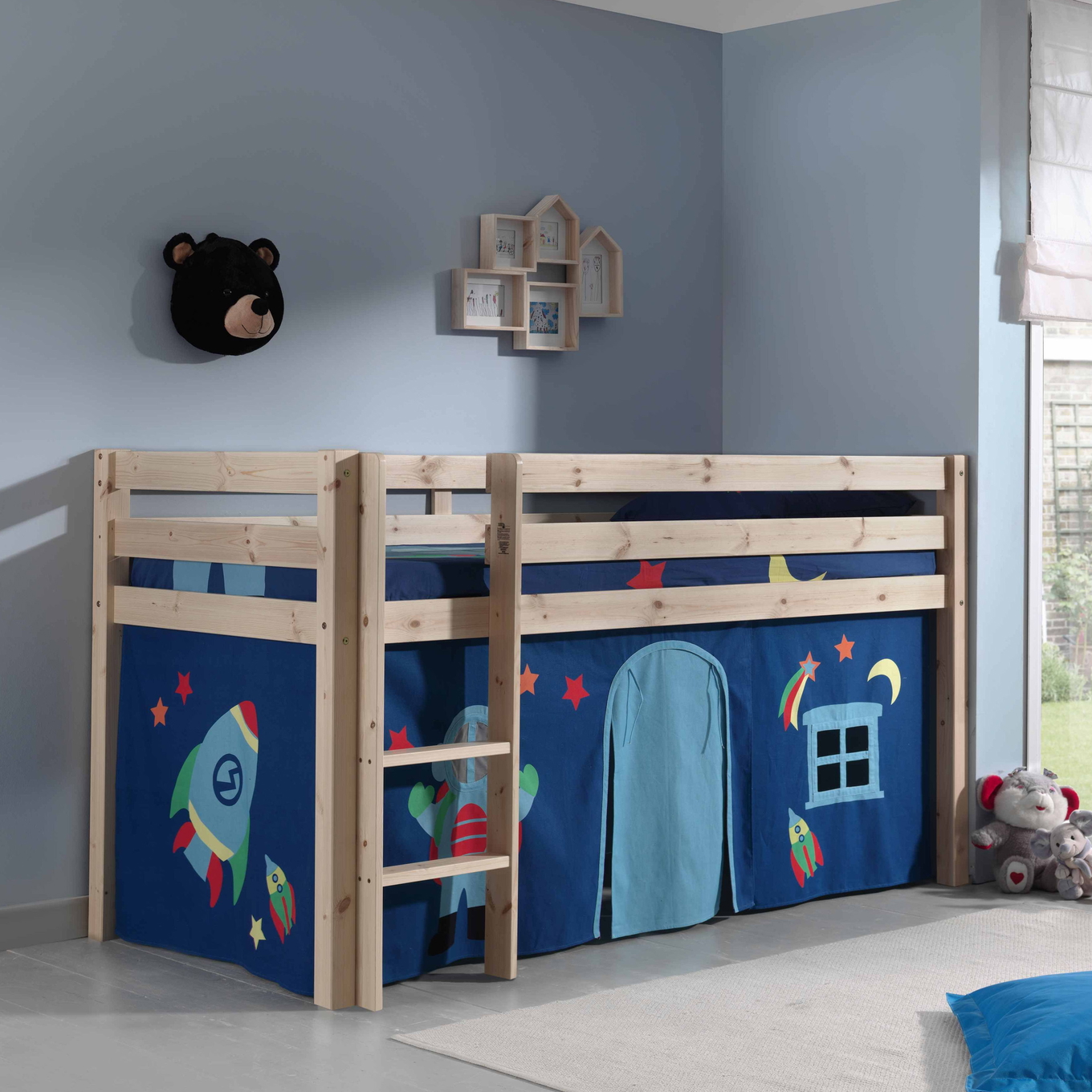 Halbhohes Bett Astro Holz, mit Spielvorhang #2