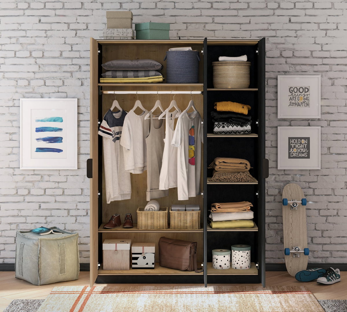 Kleiderschrank Black 3-türig 3