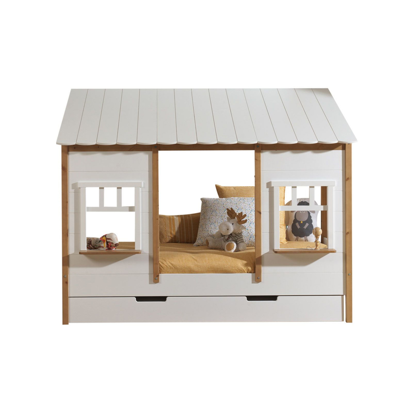 Hausbett mit Dach Kiefer inkl. Ausziehkasten