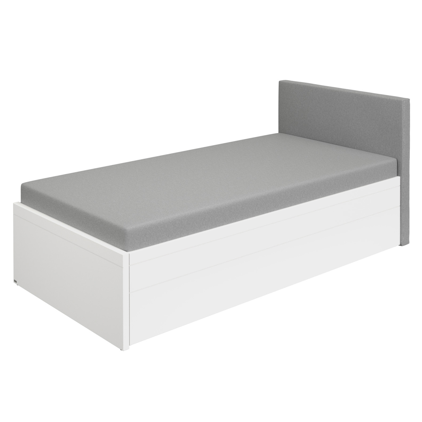 Bett Flynn mit gepolstertem Betthaupt Weiss, Steingrau