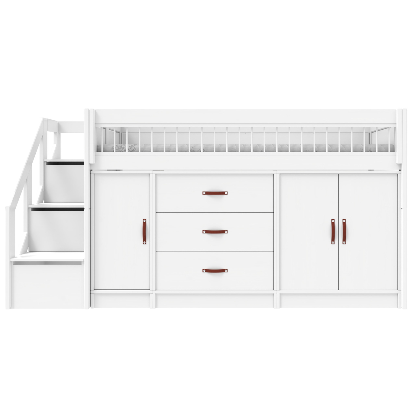 Halbhohes Bett All-In-One inkl. Regalmodul Weiss, Deluxe Lattenrost 1