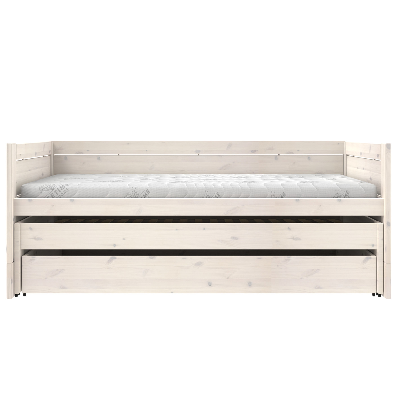 Kojenbett mit Zusatzbett und Schublade Weiss lasiert, Rollrost 2