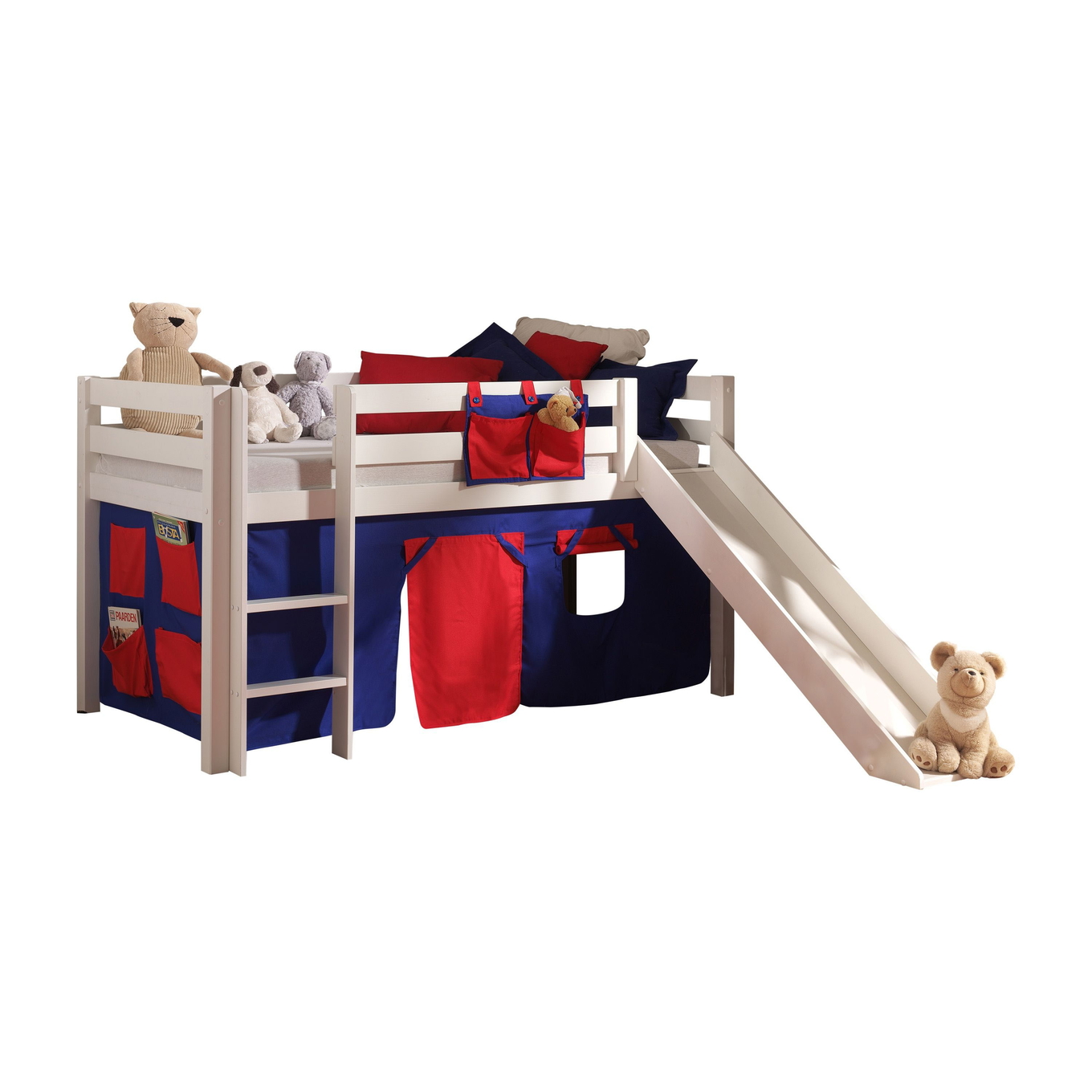 Halbhohes Bett Domino mit Rutsche Weiss