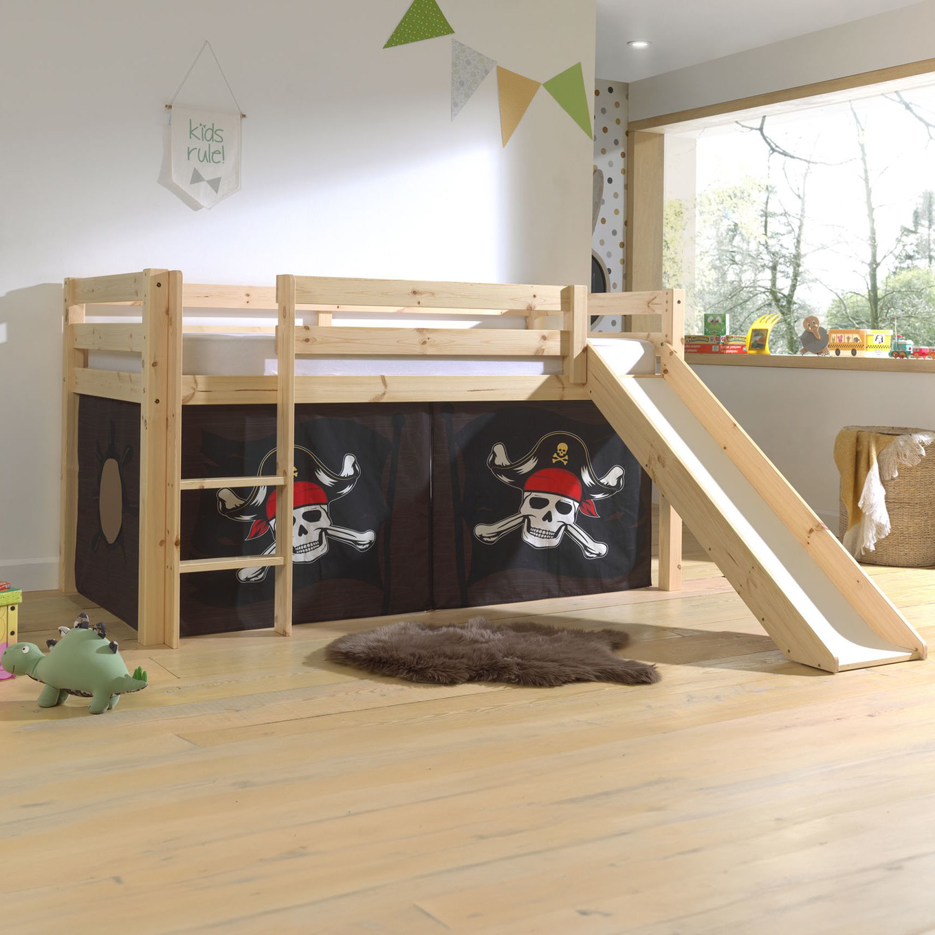 Halbhohes Bett Caribian Pirate mit Rutsche Holz 2