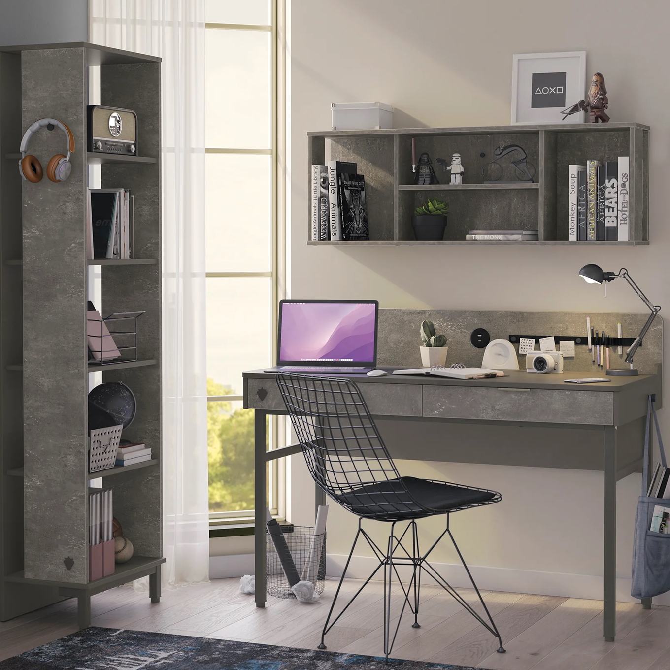 Wandregal Space Gray mit 4 Fächer 3