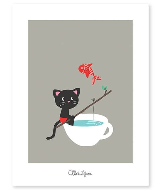 Poster Katze und Goldfisch mit Rahmen 3