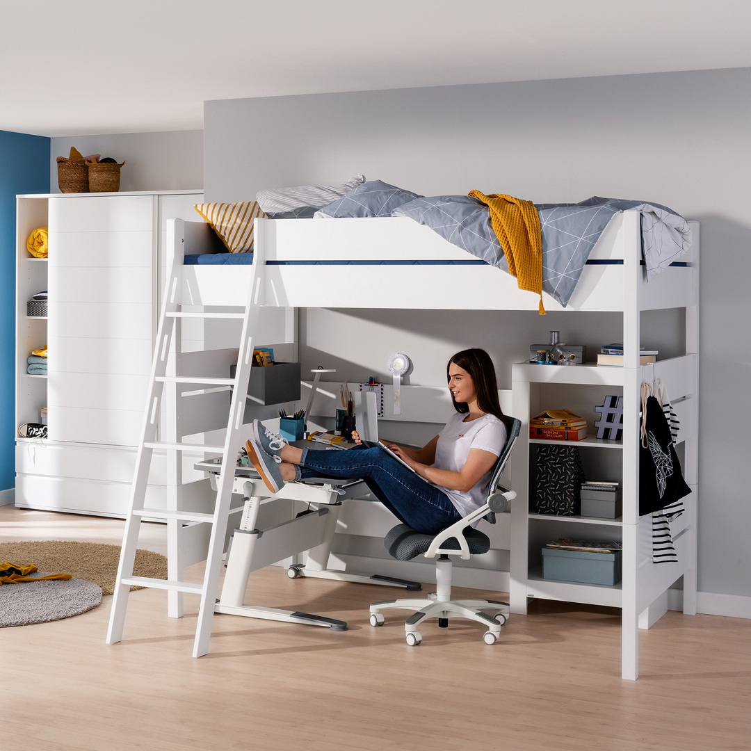 Hochbett Tiago Weiss, mit Schrägleiter, 120 x 200 cm 2