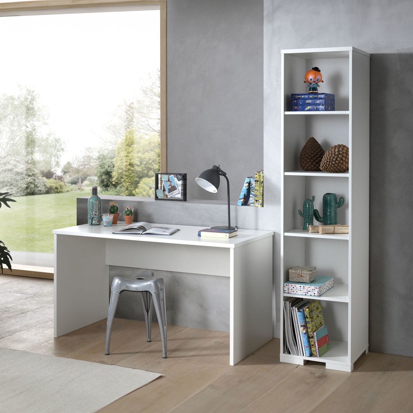 Schreibtisch London 2-teilig Set Weiss 2