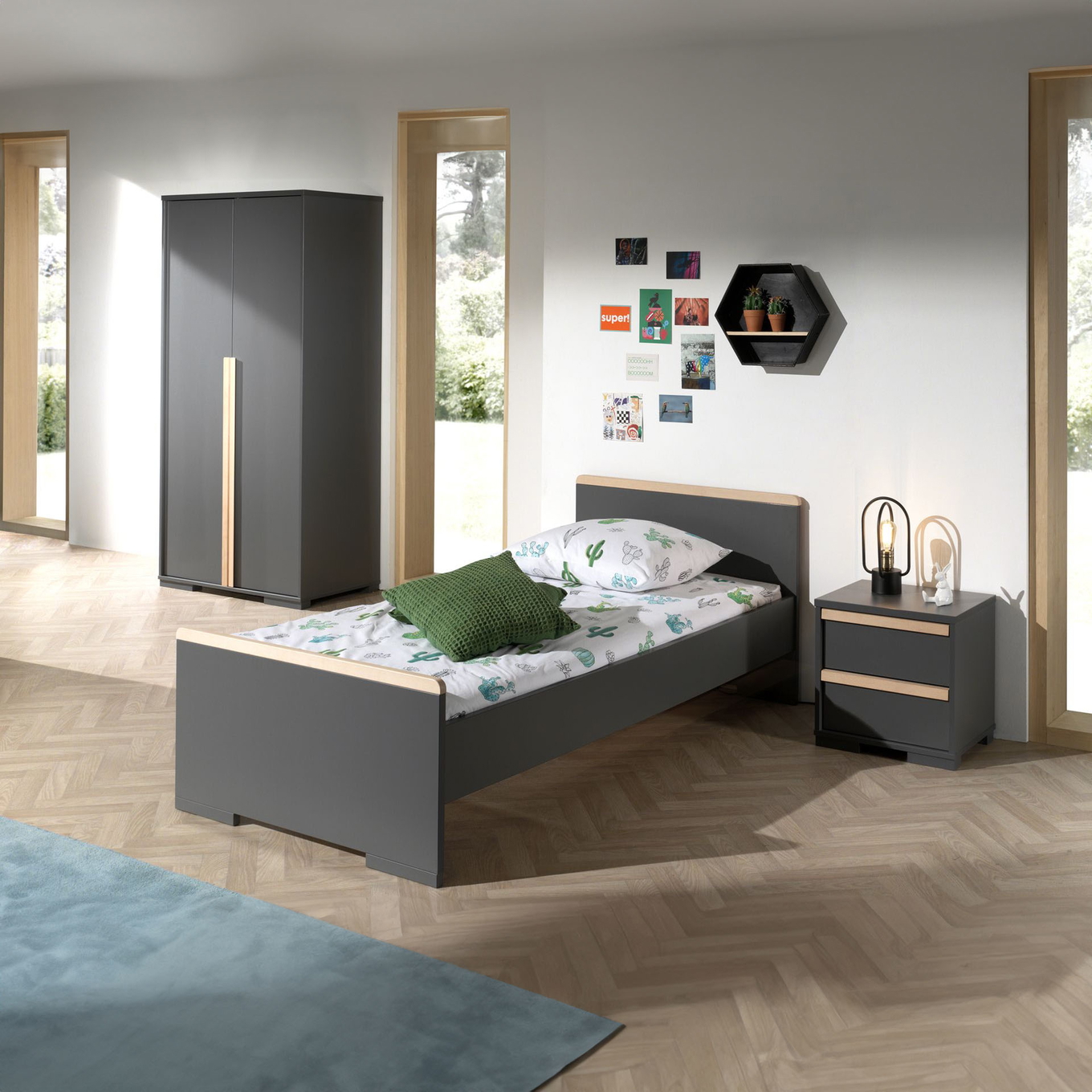 Kinderzimmer London 3-teilig Set Anthrazit, 2 2