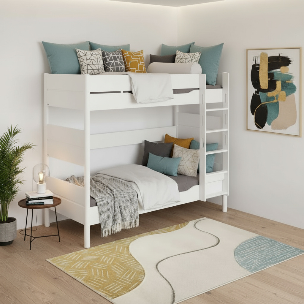 Etagenbett Ylvie Weiss, mit gerader Leiter, 90 x 200 cm 4