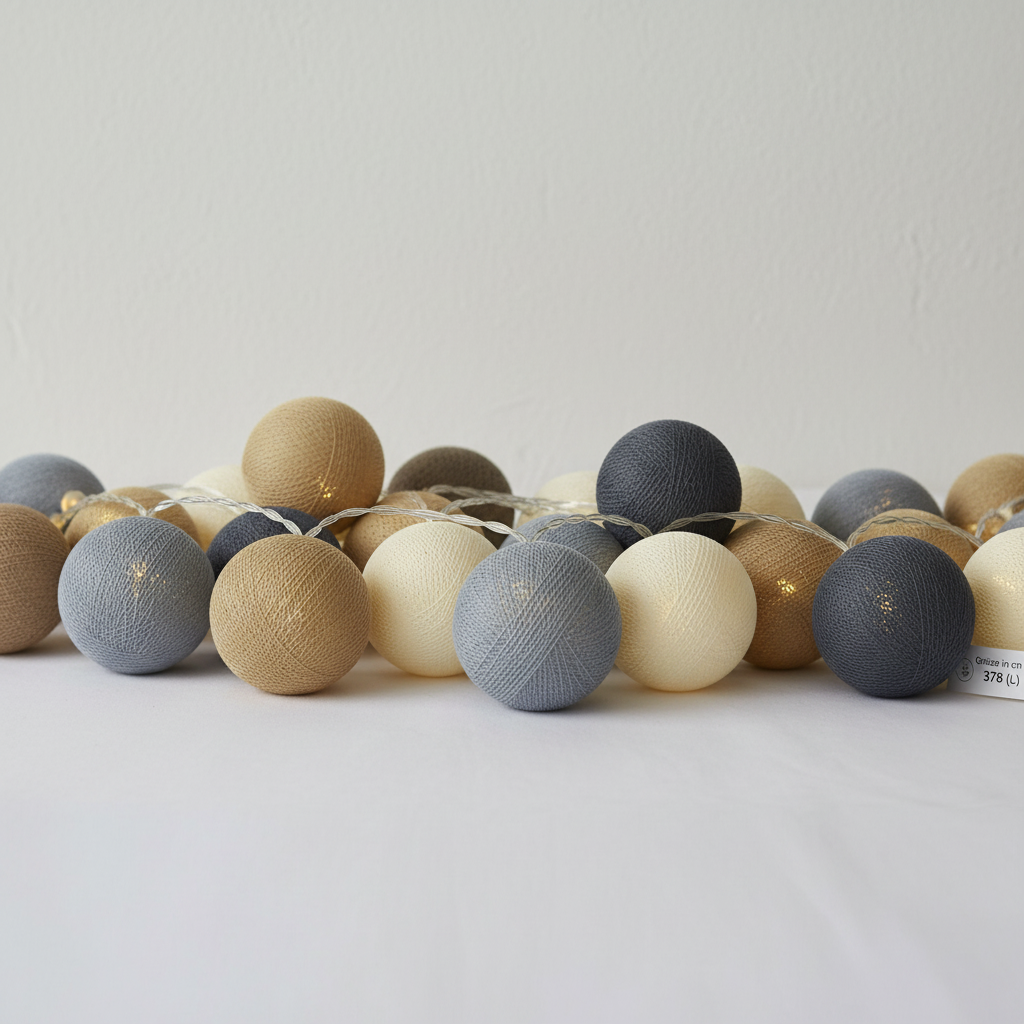 Lichterkette mit Baumwollkugeln Beach Blue 3