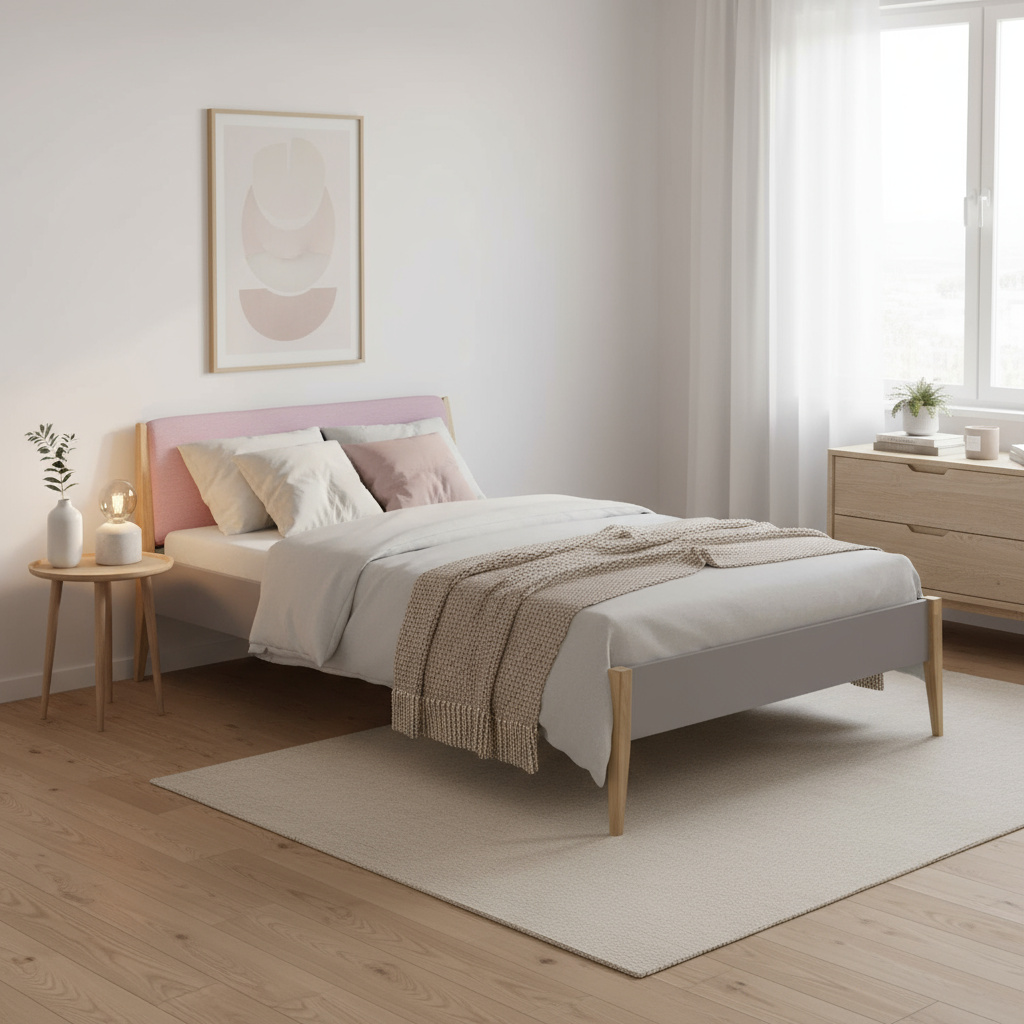 Bett Sten mit gepolstertem Betthaupt Schiefergrau Dunkelrosa, 140 x 200 cm 6