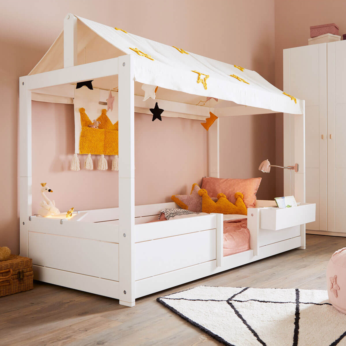 4 in 1 Bett mit Dachkonstruktion Weiss, Rollrost 2