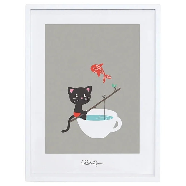 Poster Katze und Goldfisch mit Rahmen 1
